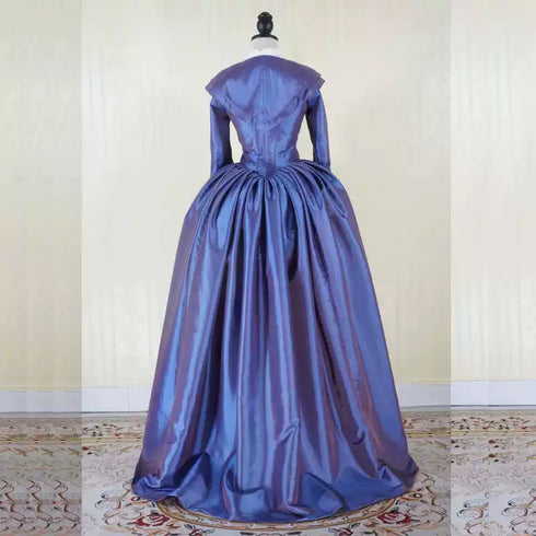 Royal Blue and Purple Rococo Gown with Buttoned Bodice - 18th Century Ball Gown - Plus Size